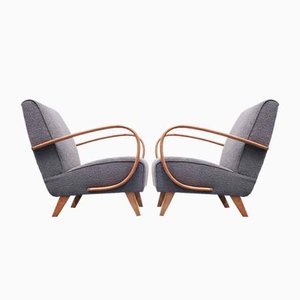 Bentwood Armchair in Gray Boucle by Jindrich Halabala, 1930s