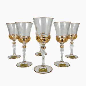 Copas de vino Cristal De Paris vintage de cristal con adornos en oro, años 80. Juego de 6