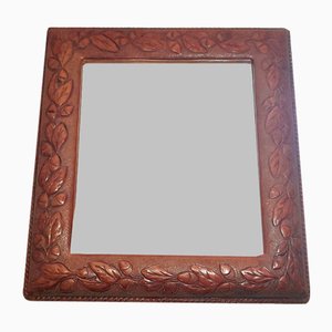 Miroir Mural avec Cadre en Cuir, Espagne, 1970s