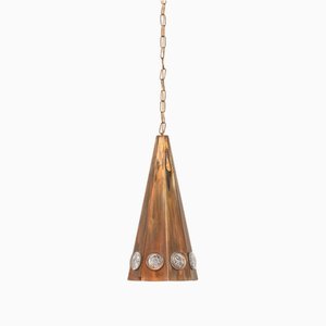Plafonnier en Cuivre et Verre attribué à Erik Höglund, 1960s
