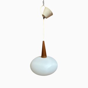 Hängelampe aus Opalglas & Teak von Louis Kalf, 1960er