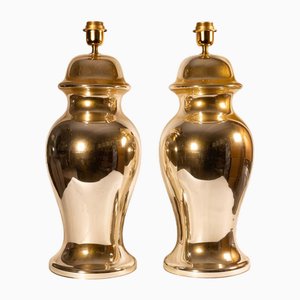 Lampes de Bureau Forme Classique Dorée avec Miroir, Chine, 1970s, Set de 2