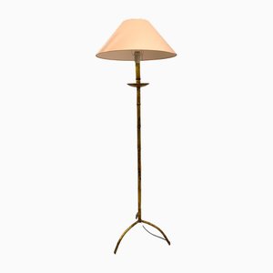 Mid-Century Modern Stehlampe aus goldenem Metall in Bambus-Optik, 1970