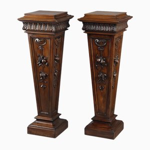 Carved Molded Walnut Sellette with Fruit and Plant Decorations, 1860, Set of 2