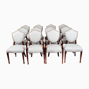 Vintage Hepplewhite Revival Shield Back Dining Chairs, Set of 12