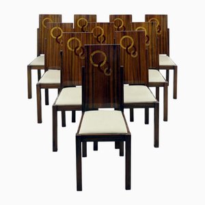 Art Deco Esszimmer Set mit Tisch und Stühlen aus Nussholz, 1920er, 11 . Set