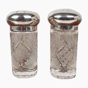 Vintage Salt and Pepper Cruet Set in Cut Crystal Glass and Silver Plated, 1960s, Set of 2