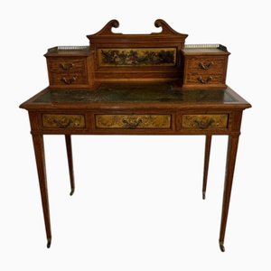 Antique Edwardian Freestanding Decorated Inlaid Satinwood Desk, 1900
