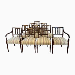 Antique George III Mahogany Inlaid Dining Chairs, 1800, Set of 10
