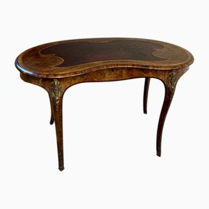 Antique Victorian Freestanding Inlaid Burr Walnut Kidney Writing Table, 1850