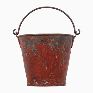 Rot lackierter Mid-Century Feuereimer