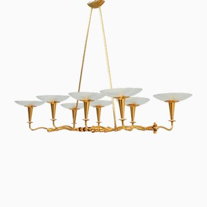 Vintage Brass and Glass Chandelier, 1950s