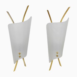 Mid-Century Modern Wall Lamps in Acrylic and Brass, 1950s, Set of 2