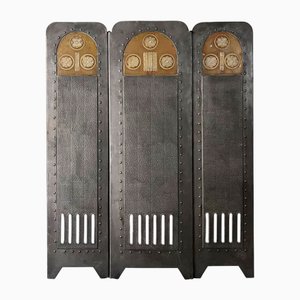 Vienna Secession Decorative Steel Fire Screen with 3 Folding Panels, Austria, 1900s