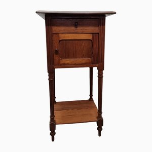 Table de Chevet Antique en Pin et Acajou, France, Fin du 19ème Siècle