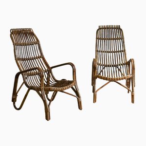 Set of High-Back Bamboo Armchairs, 1960s