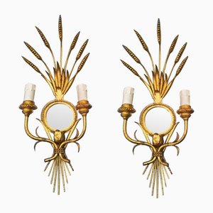 Appliques Murales à la Feuille d'Or de style Maison Bagues, 1950s, Set de 2