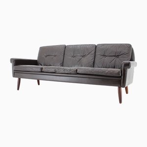 Danish 3-Seat Sofa in Dark Brown Leather, 1970s