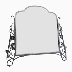 Specchio Art Déco con vetro sfaccettato e cornice in acciaio