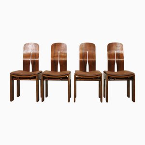 756 Chairs in Wood with Leather Cushion by Bernini, 1977, Set of 4