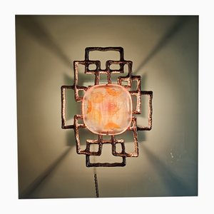 Lampada da parete in ottone e vetro di Murano di Angelo Brotto X Esperia, anni '70