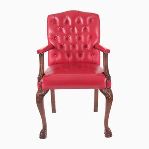 Mid-Century Red Skin Chesterfield Armchair, 1960s