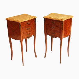 French Bedside Tables with Marble Tops, Set of 2