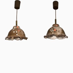 Lampade a sospensione brutaliste in ceramica, Danimarca, anni '60, set di 2