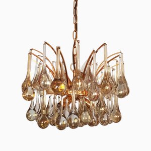 Chandelier in Murano Glass and Brass attributed to Christoph Palme, Germany, 1970s