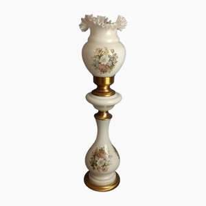 Grande Lampe de Bureau en Verre et Laiton avec Motifs Floraux, 1960s