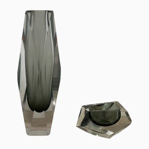 Vase und Aschenbecher aus facettiertem Muranoglas von Flavio Poli, 1960er, 2er Set
