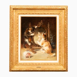 Joseph Bail, Cats Playing Around a Mirror, 1890s-1910s, Oil on Canvas
