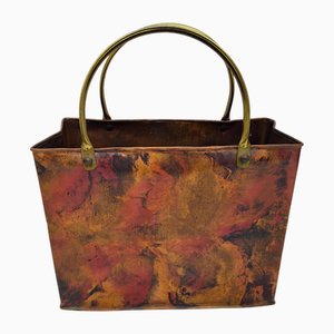 Porte-Revues Mid-Century en Cuivre Émaillé avec Poignées en Laiton, 1970s
