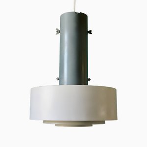 Grande Lampe à Suspension Industrielle en Métal Laqué Blanc et Anthracite, Danemark, 1960s