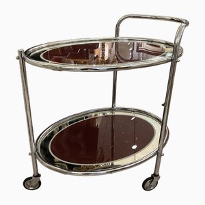 Chariot Ovale Bordeaux Style Art Déco en Chrome