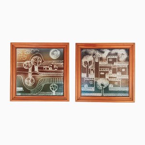 Cerámica mural española de Art Foc, años 70. Juego de 2