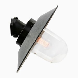 Vintage Industrial Grey Enamel Bakelite and Clear Glass Wall Sconce