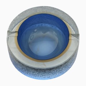 Cendrier Vintage Bleu et Jaune en Verre de Murano