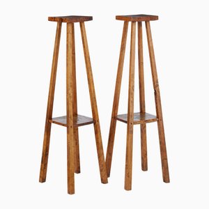 Late 19th Century Rustic Oak Pedestal Stands, 1890s, Set of 2