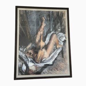 Robert Organ, Mid Century Reclining Nude, Pastel Drawing on Paper, 1965, Framed