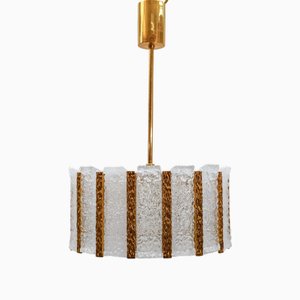 Ice Glass and Bronze Chendelier by J.T. Kamlar Franken Kg, Austria, 1960s