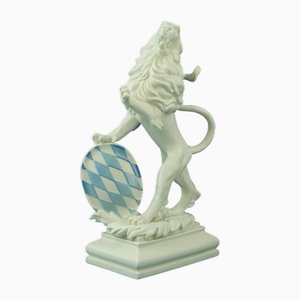 Large Porcelain Rampant Lion with Heraldic Shield by Ernest Andreas Rauch for Nymphenburg, Germany, 1900s