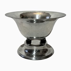 Swedish Art Deco Bowl in Nickel, Silver and Oak from Gab Eskilstuna, 1930s
