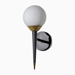 Italian Wall Sconce in Black Steel and Brass, 1950s