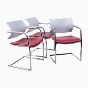 Air Jr Luxy Waiting Chairs in Gray and Burgundy Chrome Legs, Italy, Set of 3
