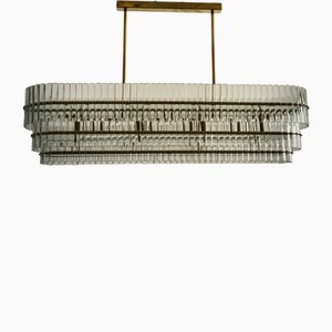 Mid-Century Italian Murano Art Glass and Brass Chandelier and Pendant