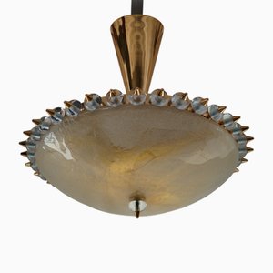Mid-Century Murano Round Art Glass and Brass Chandelier