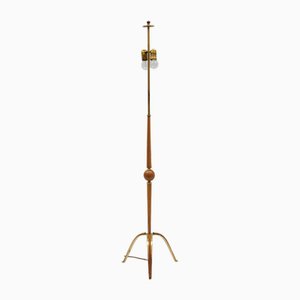 Vintage Tripod Floor Lamp in Cherry Wood and Brass, 1950s