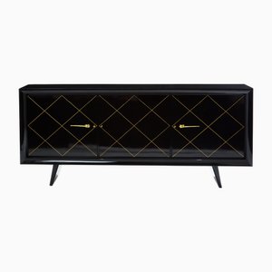 Vintage Ebonized Sycamore Brass Gilt Sideboard by Suzanne Guiguichon, 1940