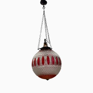Lampe à Suspension Vintage en Cristal Rouge, 1950s